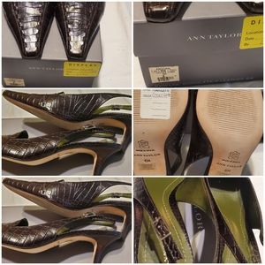 ANN TAYLOR MADELINE CHOCOLATE P. LEATHER SHOES